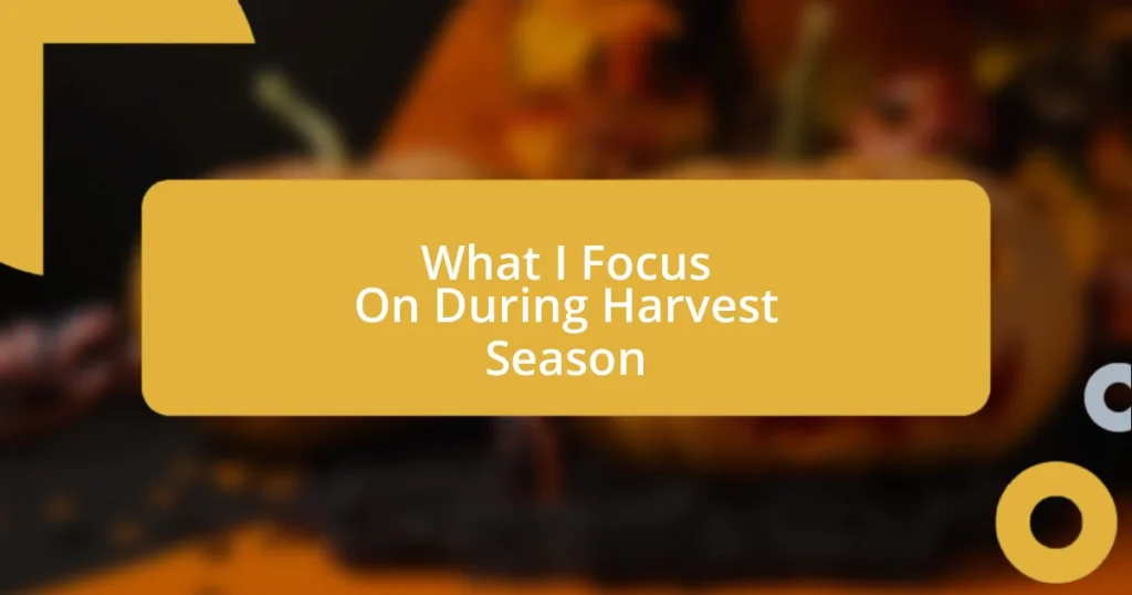 What I Focus On During Harvest Season